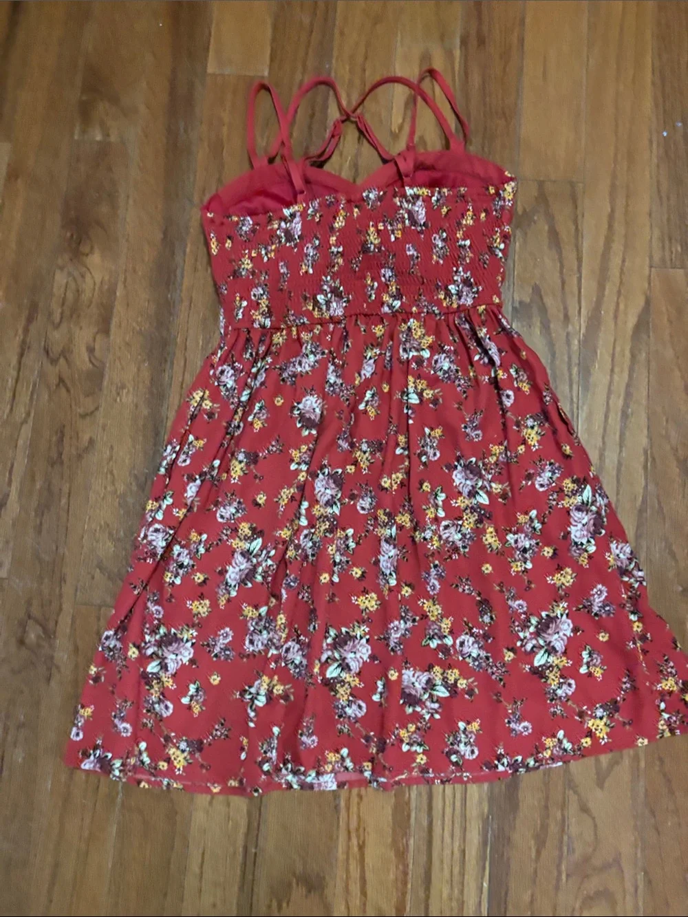 Xhilaration Red Floral Mini Dress with Strappy Back - Picture 6 of 8